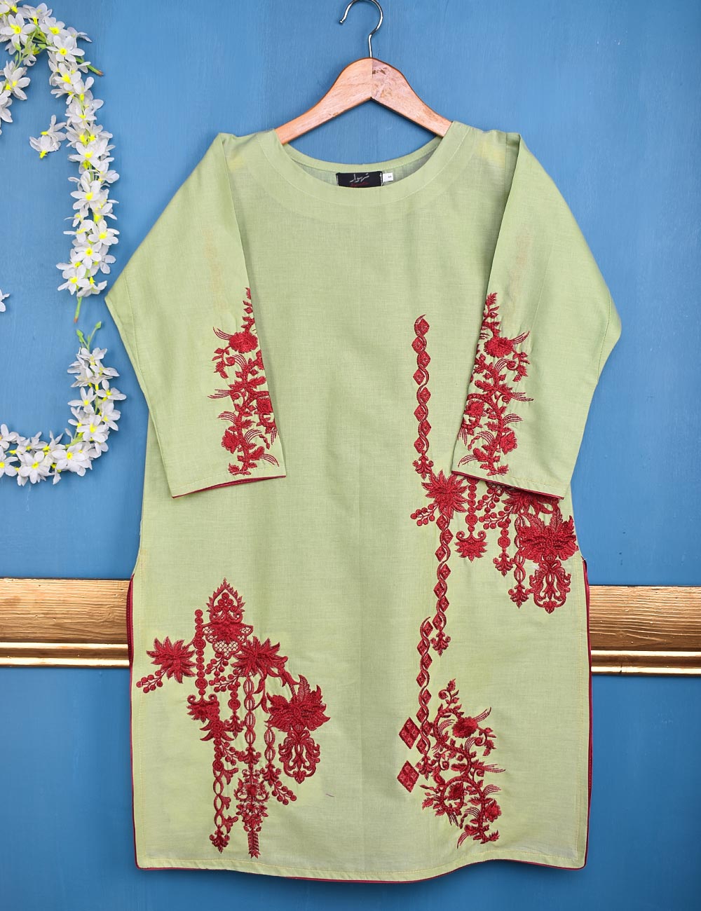 Cotton Embroidered Stitched Kurti - Ephemeral Shine (TS-051A-Green)