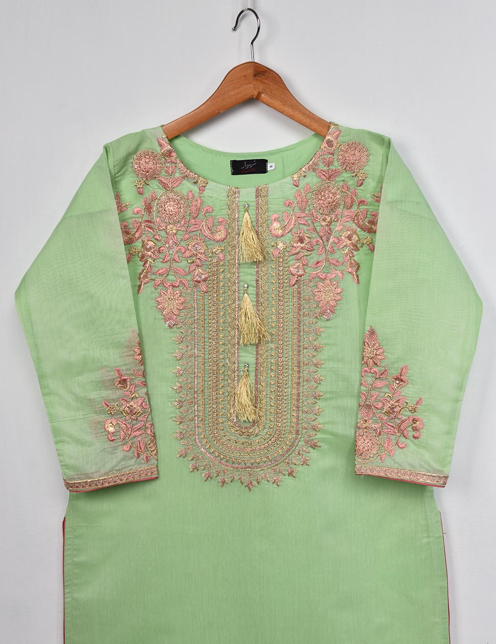 Semi Formal Paper Cotton Fabric Embroidered Stitched Kurti - Equinox (T20-040B-Green)