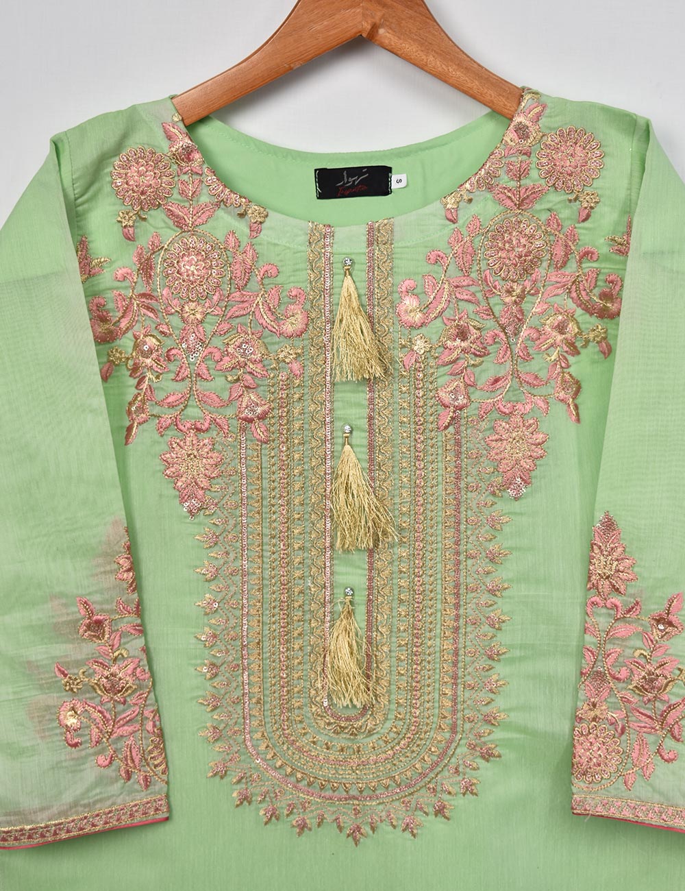 Semi Formal Paper Cotton Fabric Embroidered Stitched Kurti - Equinox (T20-040B-Green)