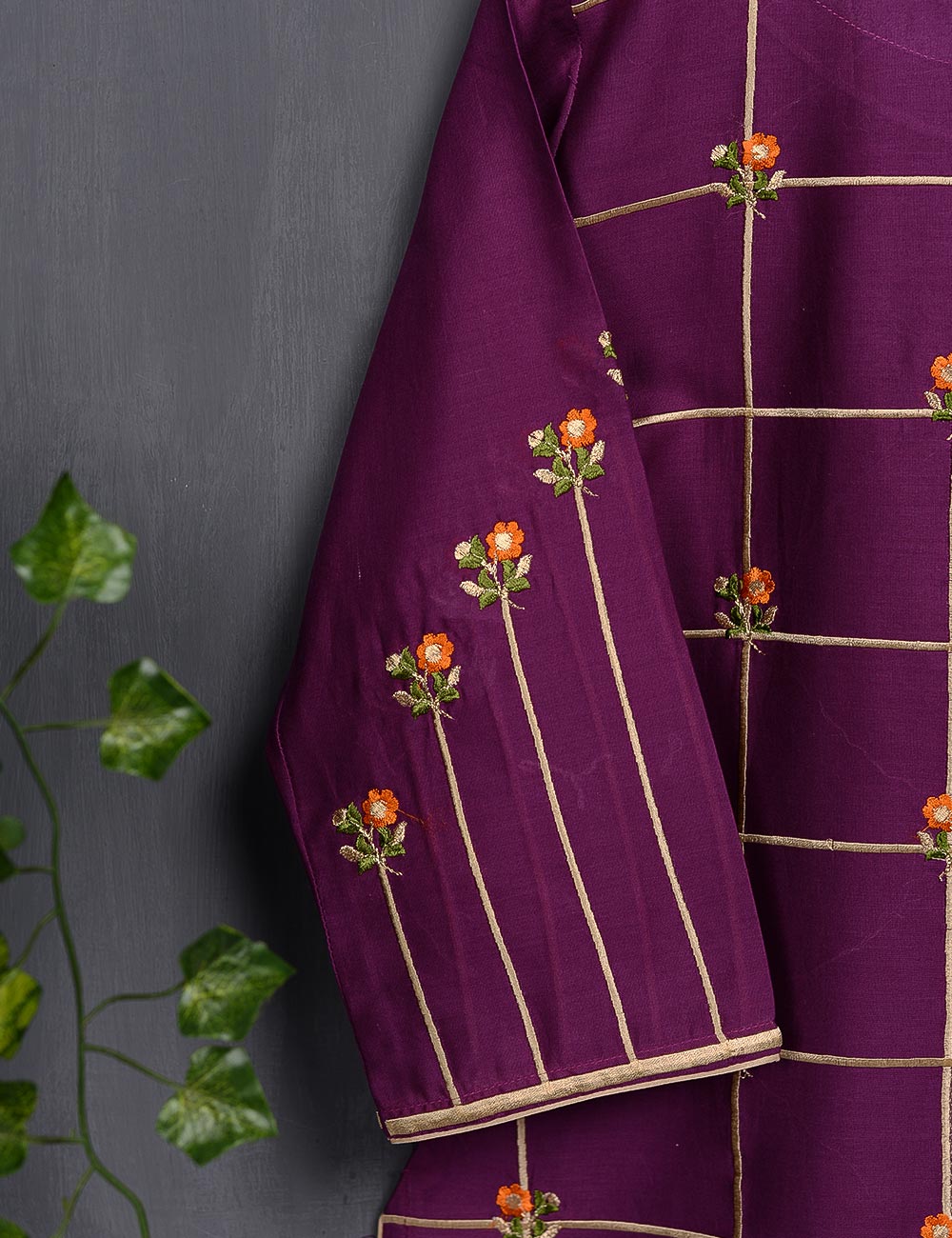 Cotton Embroidered Kurti - Exotic Web (T20-013-Purple)