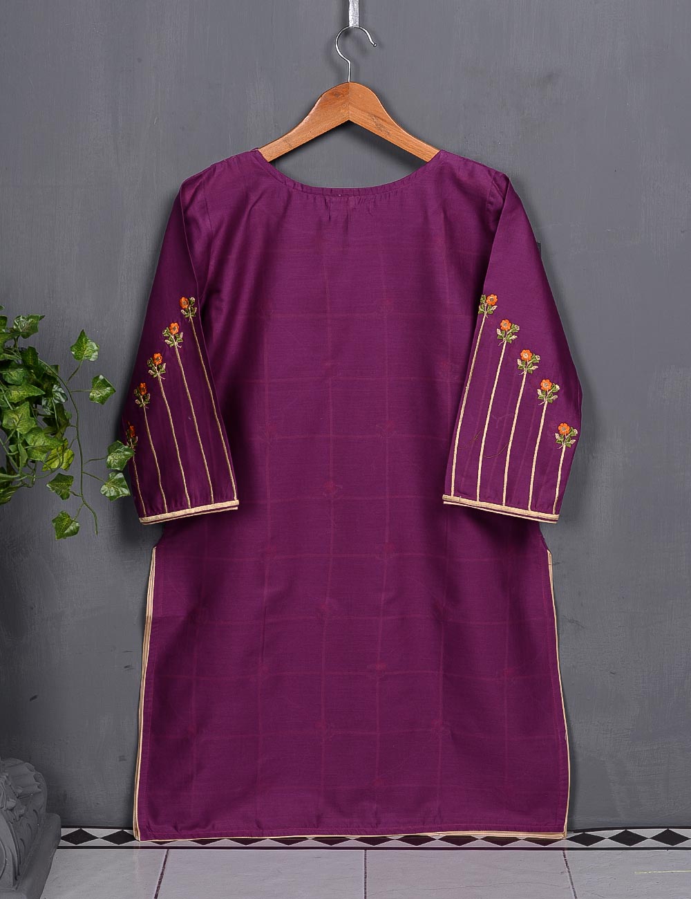 Cotton Embroidered Kurti - Exotic Web (T20-013-Purple)