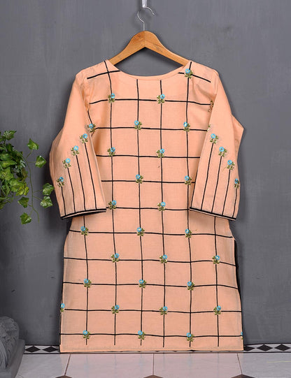 Cotton Embroidered Kurti - Exotic Web (T20-014-Peach)