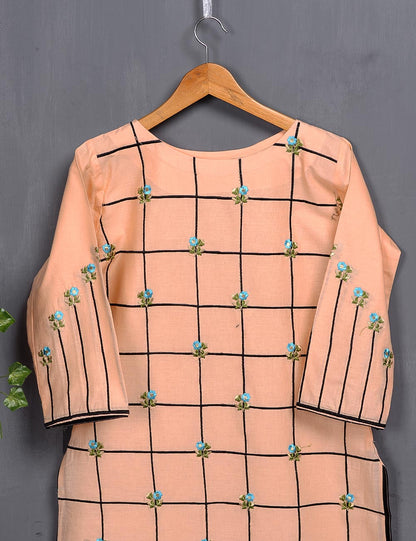 Cotton Embroidered Kurti - Exotic Web (T20-014-Peach)