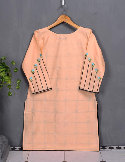 Cotton Embroidered Kurti - Exotic Web (T20-014-Peach)