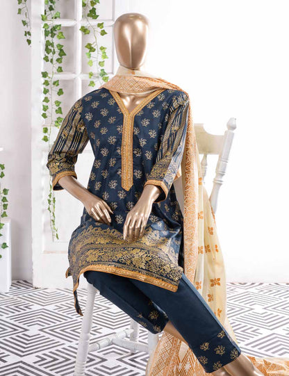 FM-5B - Golden Era | 3 Pc Unstitched Gold Printed Lawn Dress