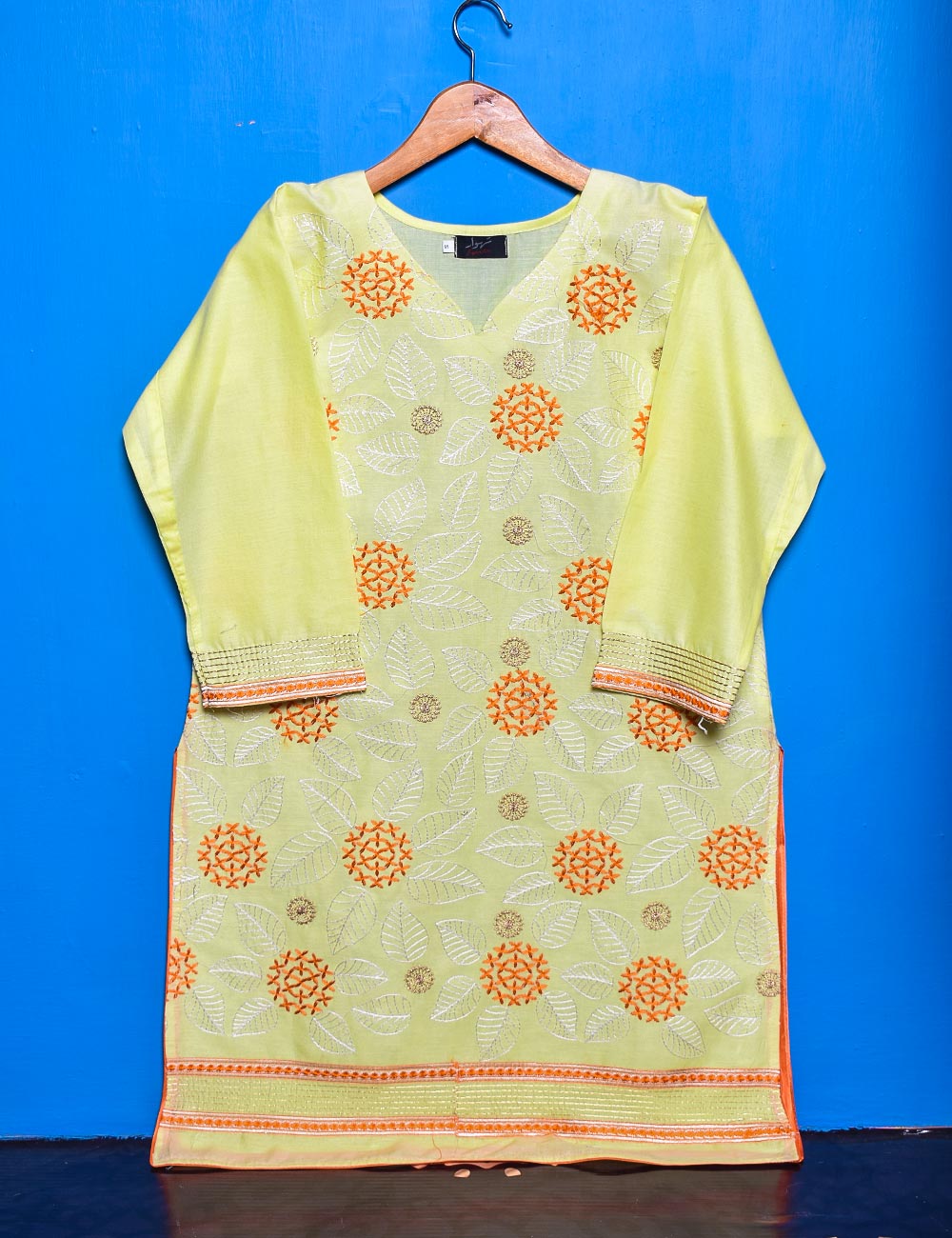 Cotton Embroidered Stitched Kurti - Foliole (TS-033C-Lemon)