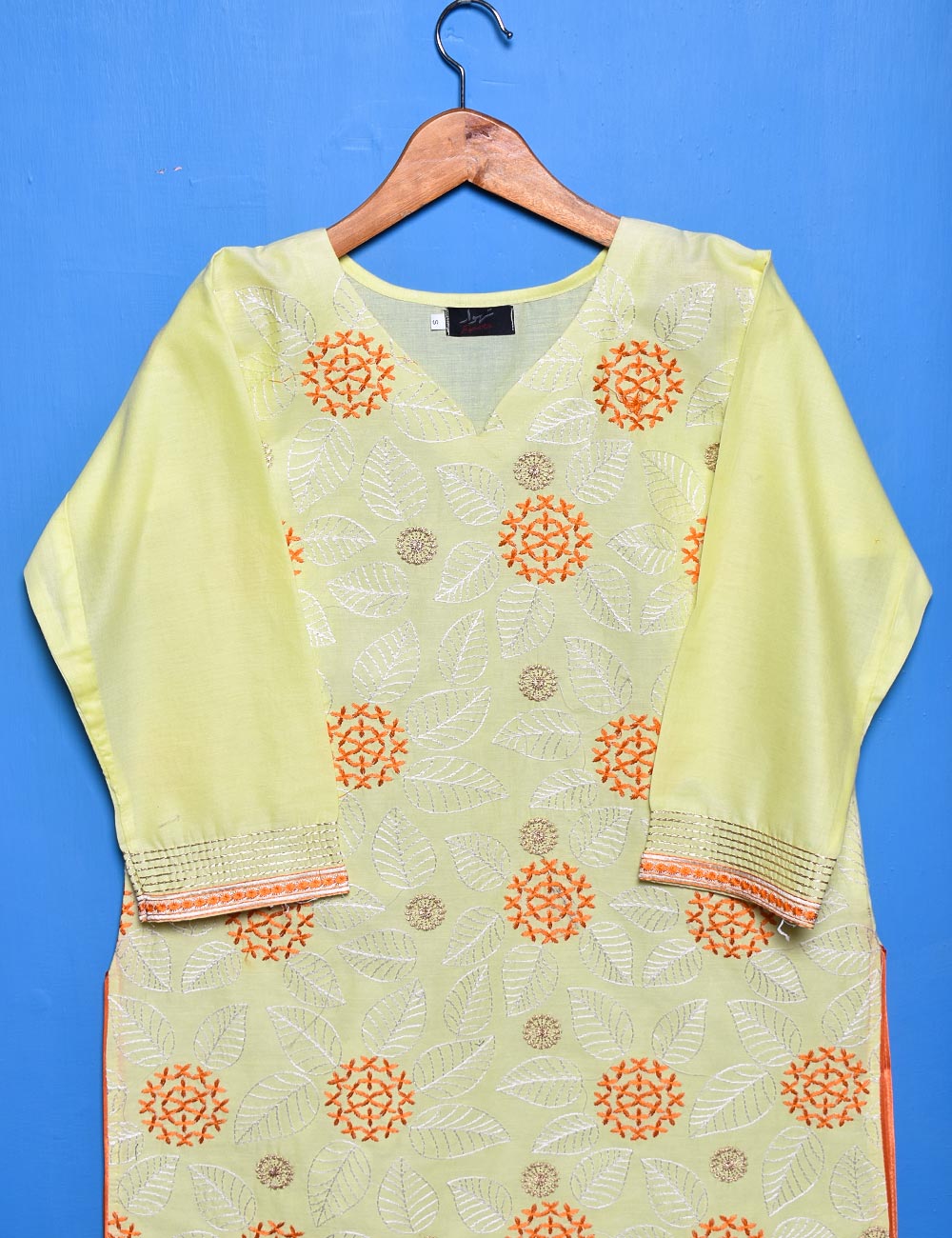 Cotton Embroidered Stitched Kurti - Foliole (TS-033C-Lemon)