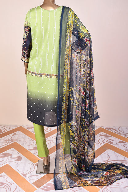 3 Pc Unstitched Embroidered Lawn Dress with Chiffon Printed Dupatta - Eccentric Ripples (JEL-03)