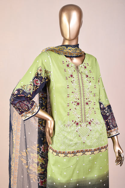 3 Pc Unstitched Embroidered Lawn Dress with Chiffon Printed Dupatta - Eccentric Ripples (JEL-03)