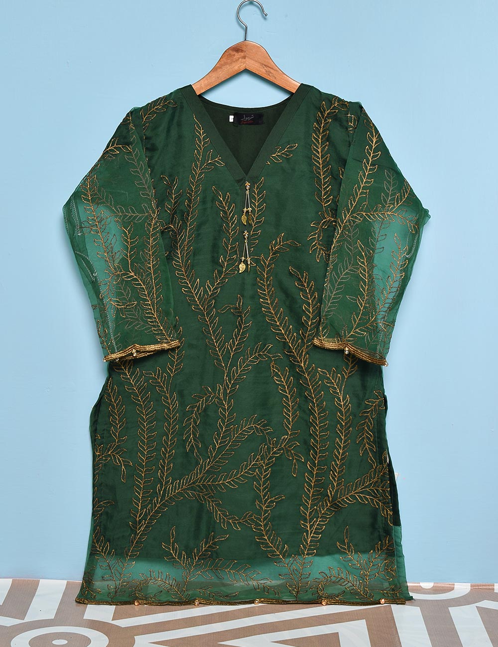 Organza Embroidered Stitched Kurti - Jasmine Creeper (T20-062C-Green)