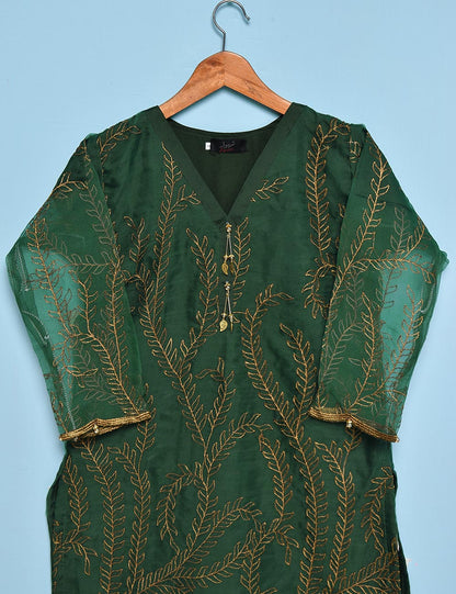 Organza Embroidered Stitched Kurti - Jasmine Creeper (T20-062C-Green)