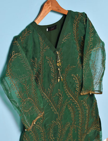 Organza Embroidered Stitched Kurti - Jasmine Creeper (T20-062C-Green)