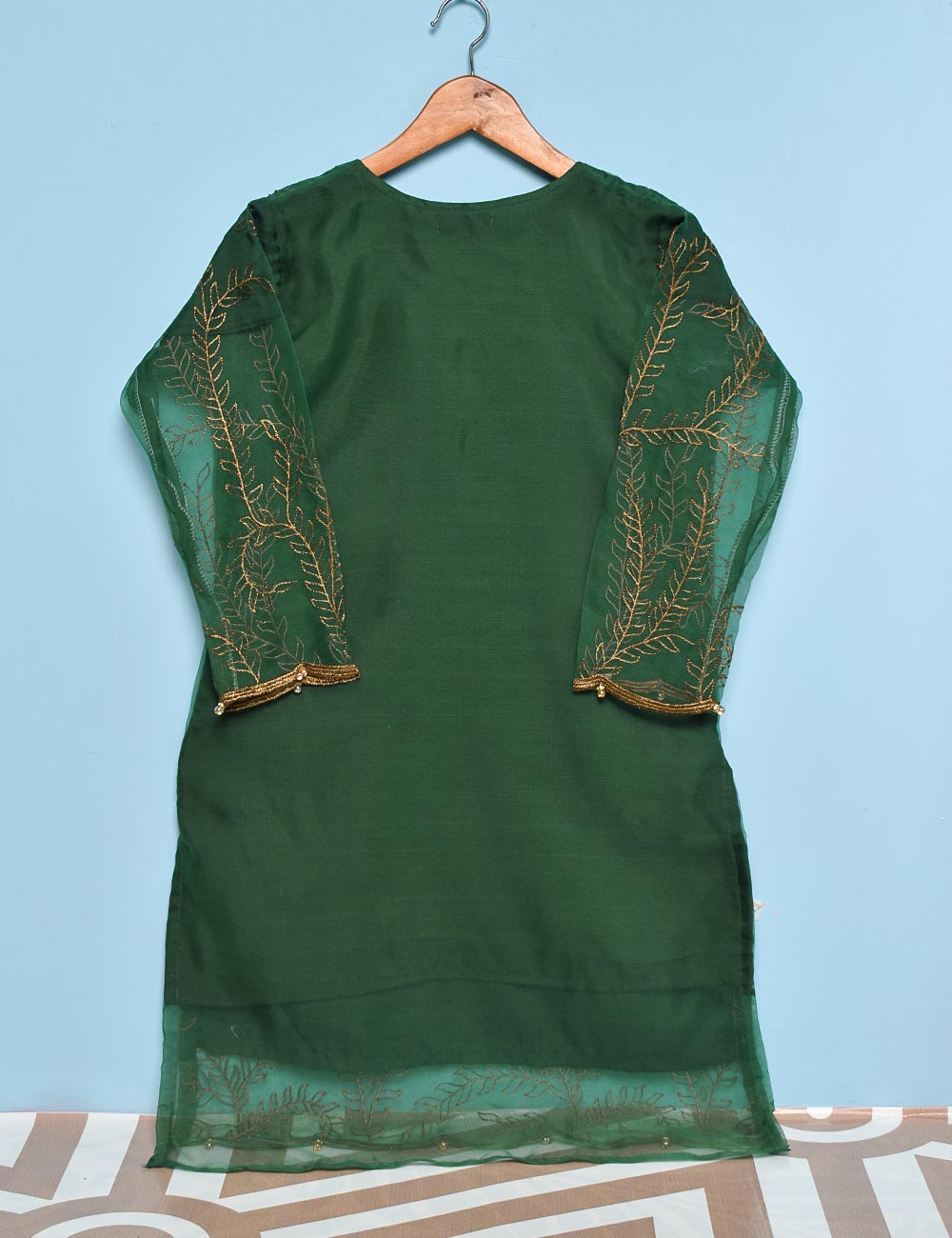 Organza Embroidered Stitched Kurti - Jasmine Creeper (T20-062C-Green)