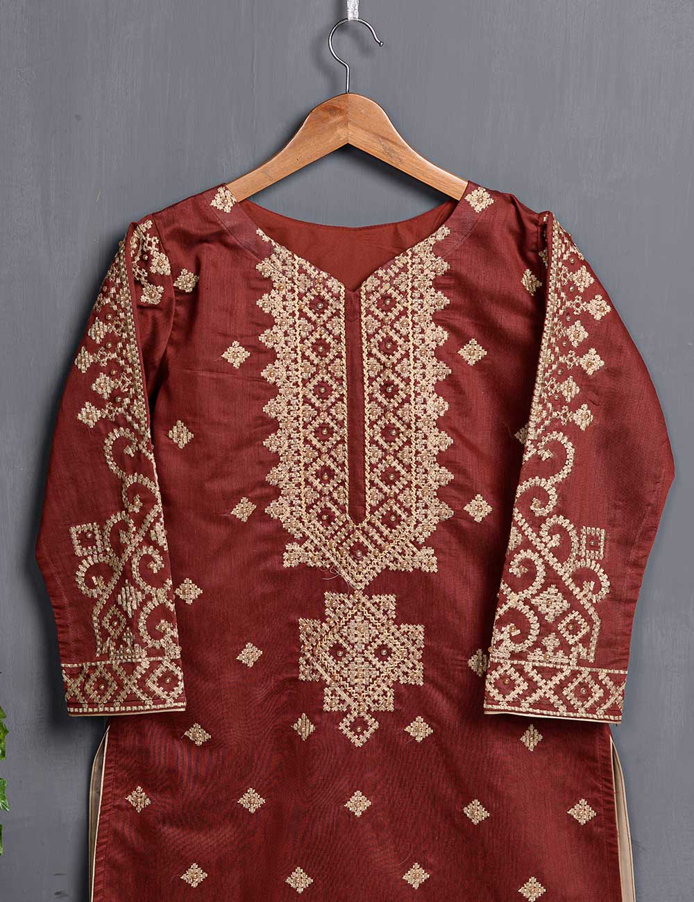 Khaddi Cotton Embroidered Kurti - Lunar Eclipse (TIE-04-Maroon)