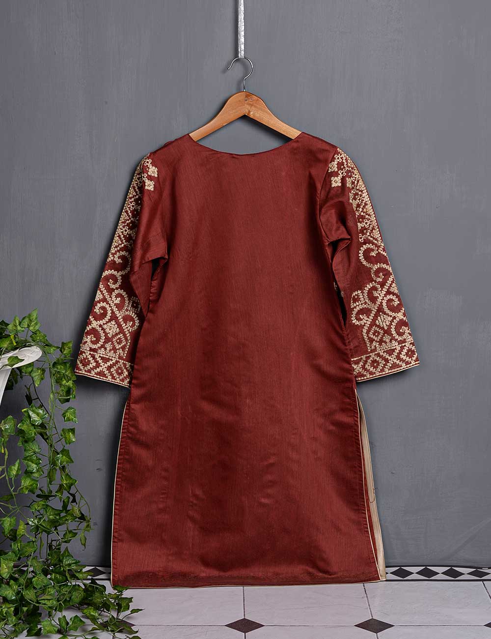 Khaddi Cotton Embroidered Kurti - Lunar Eclipse (TIE-04-Maroon)