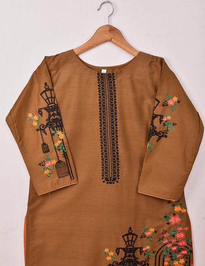 Cotton Embroidered Stitched Kurti - Majestic Cage (TS-021B-Brown)