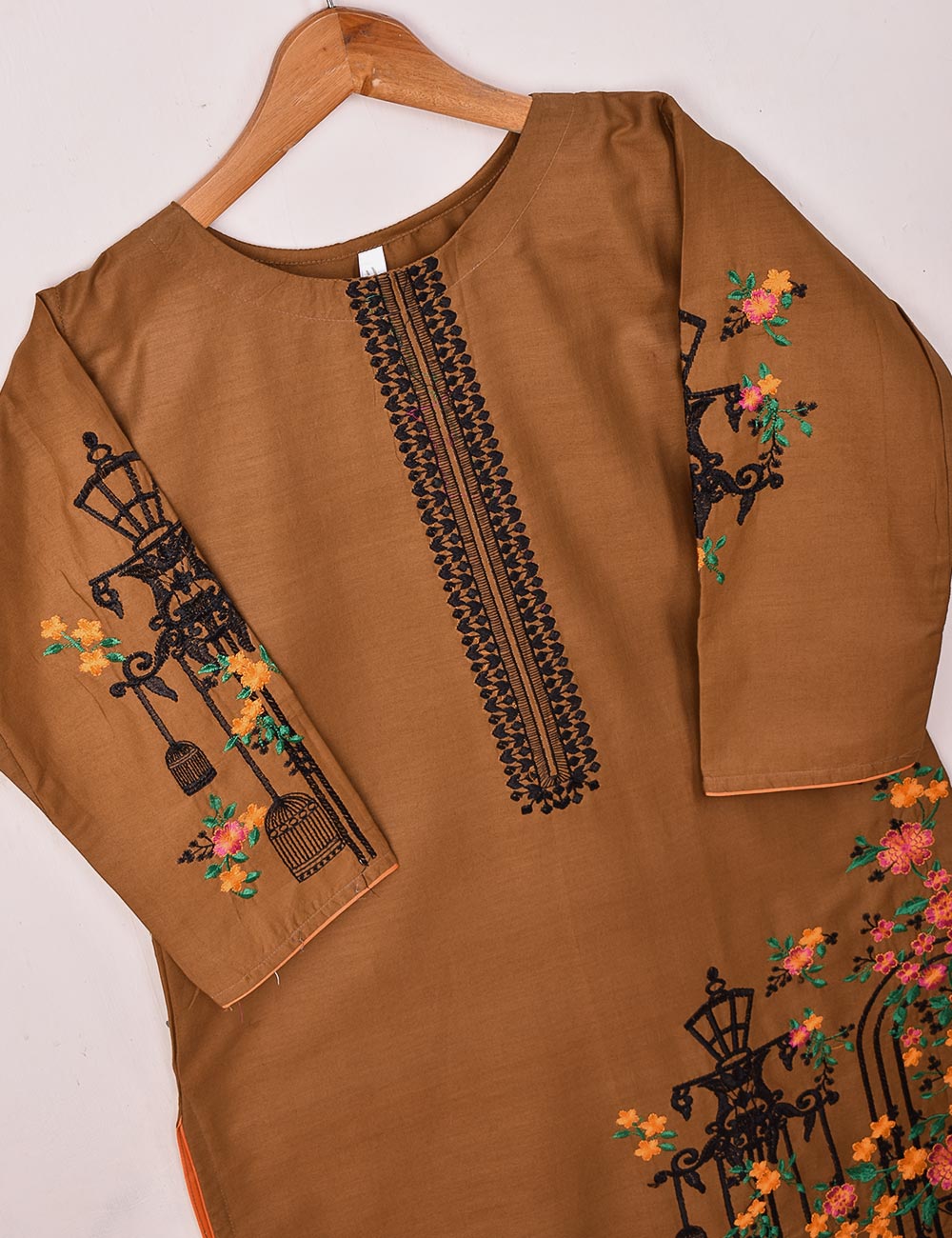 Cotton Embroidered Stitched Kurti - Majestic Cage (TS-021B-Brown)