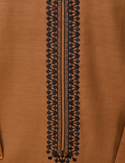 Cotton Embroidered Stitched Kurti - Majestic Cage (TS-021B-Brown)