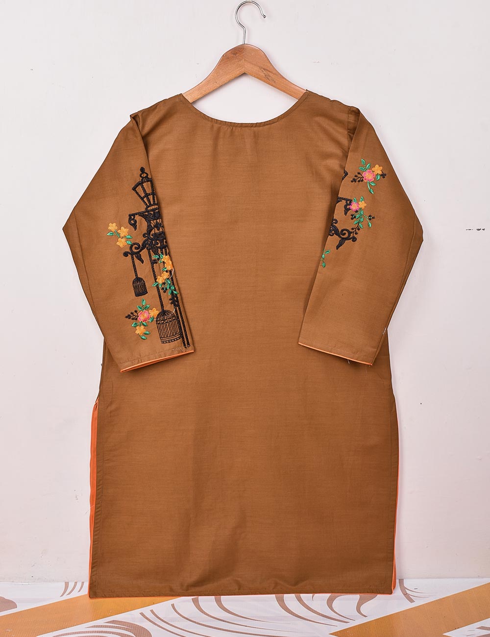 Cotton Embroidered Stitched Kurti - Majestic Cage (TS-021B-Brown)