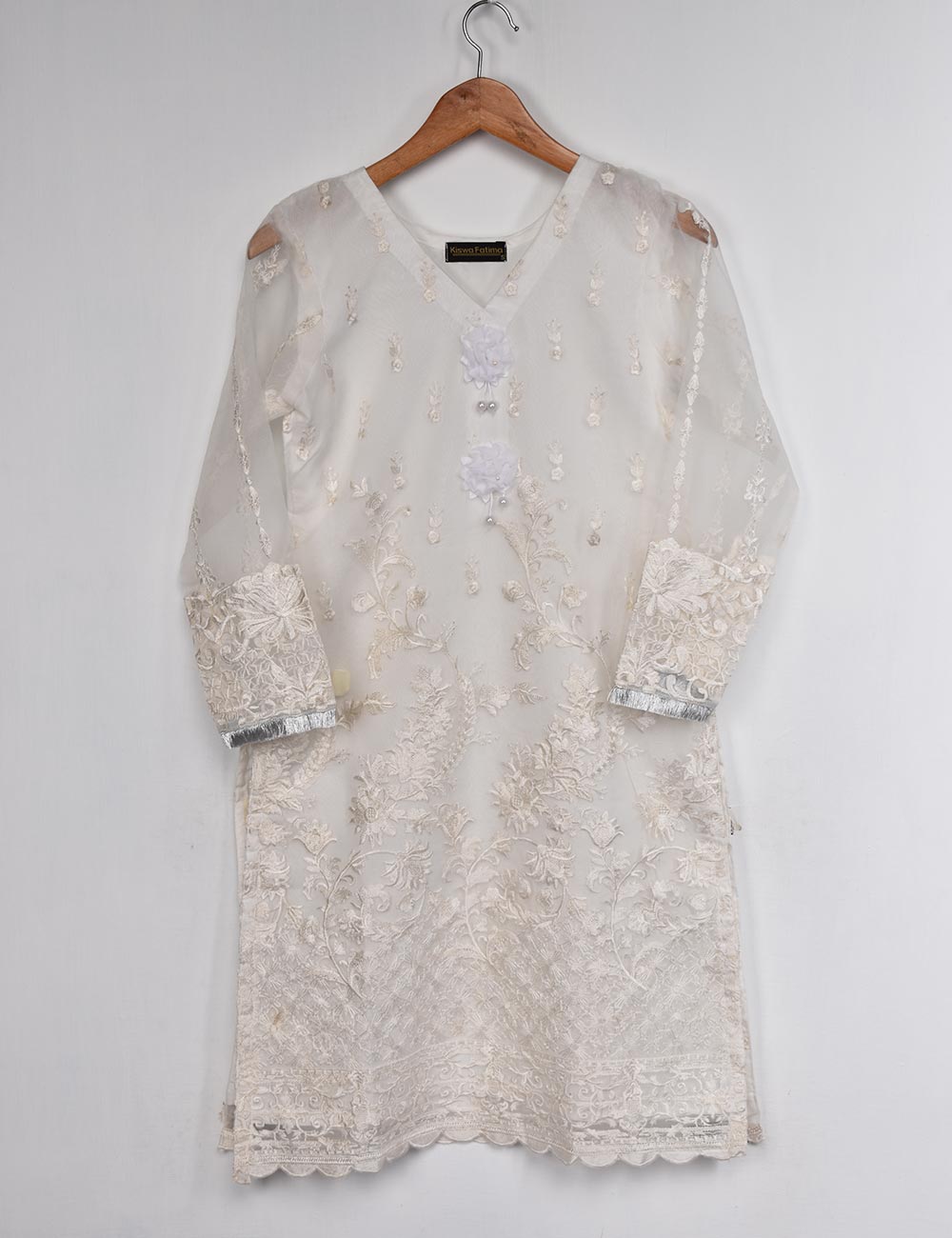 Organza Embroidered Stitched Kurti - Milky Way (TIE-10-White)