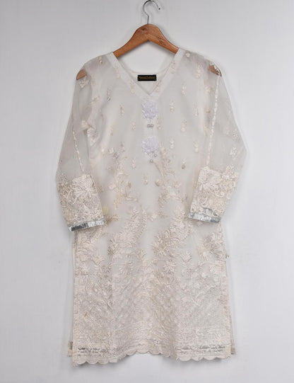 Organza Embroidered Stitched Kurti - Milky Way (TIE-10-White)