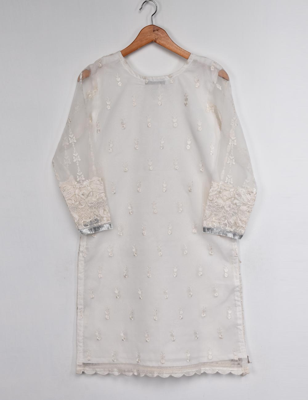 Organza Embroidered Stitched Kurti - Milky Way (TIE-10-White)