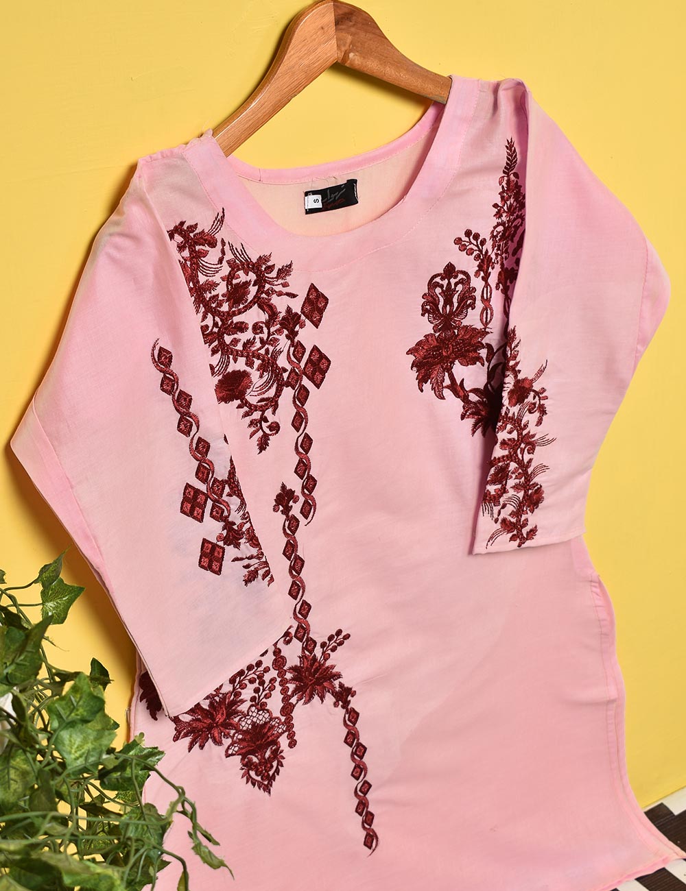 Cotton Embroidered Stitched Kurti - Phoenix (TS-013A-Pink)