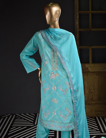 3 Pc Unstitched Embroidered Lawn Dress with Chiffon Embroidered Dupatta - Prague (ZEB-3A)