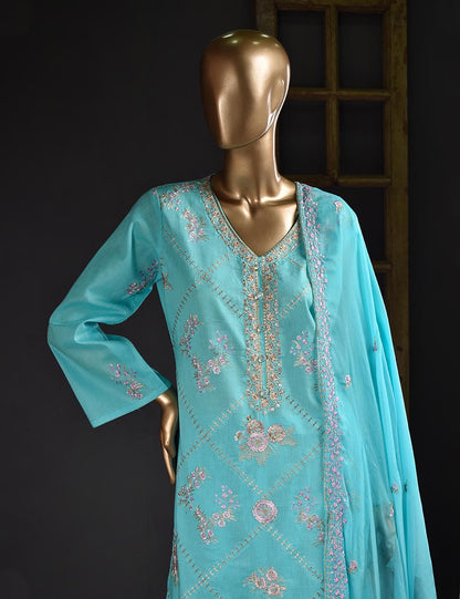 3 Pc Unstitched Embroidered Lawn Dress with Chiffon Embroidered Dupatta - Prague (ZEB-3A)