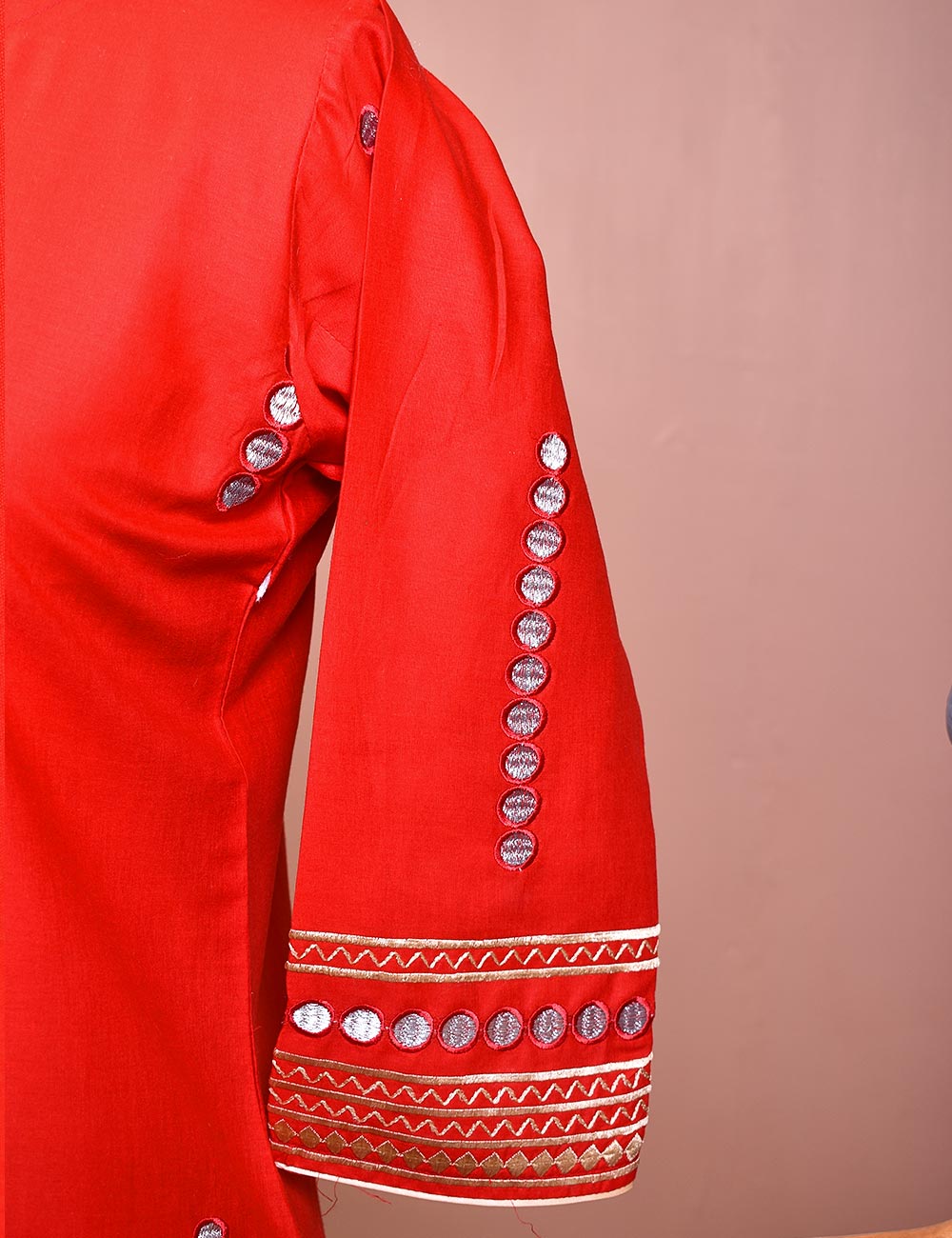 Cotton Embroidered With Net Embroidered Dupatta &amp; Banarsi Silk Trouser - Spirited Away (RTW-14-Red)