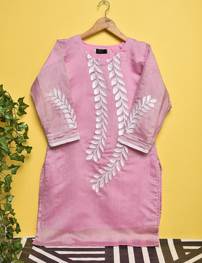 Paper Cotton Embroidered Stitched Kurti - Renewed Carnation (TS-007B-Pink)