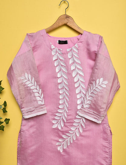 Paper Cotton Embroidered Stitched Kurti - Renewed Carnation (TS-007B-Pink)