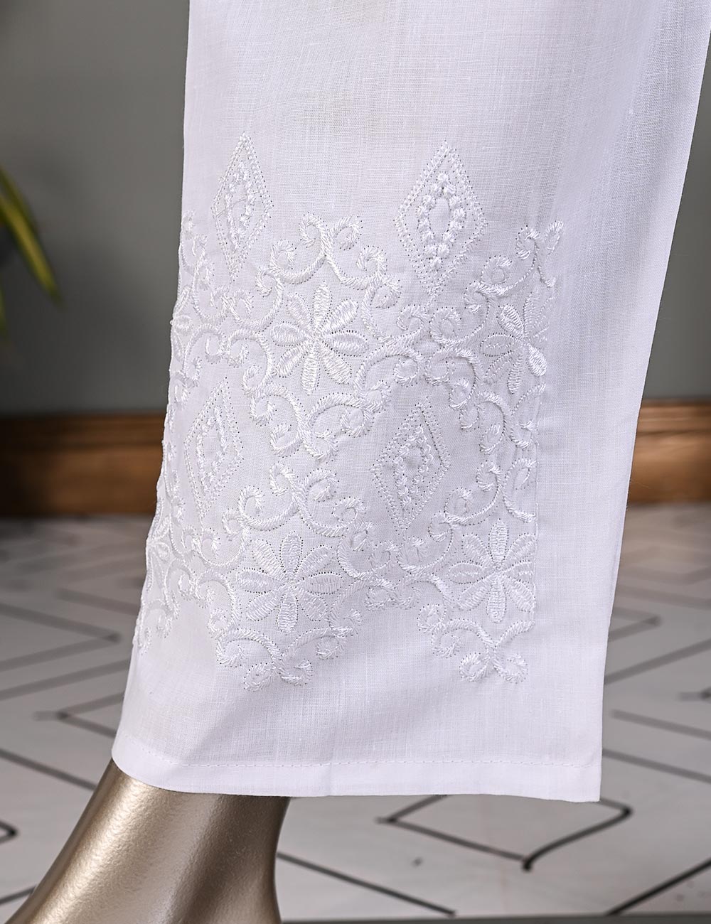 Super Quality Polyester Cotton Embroidered Stitched Trouser - (STC-03C-White)