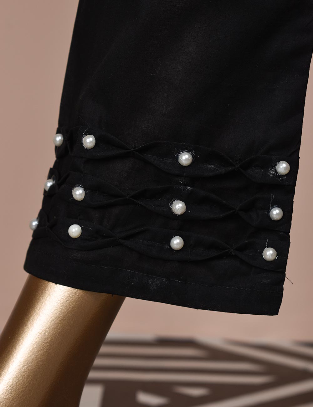 Ready To Wear Cotton Trouser With Stylish Pearls - Snowy Mood (CT-8-Black)