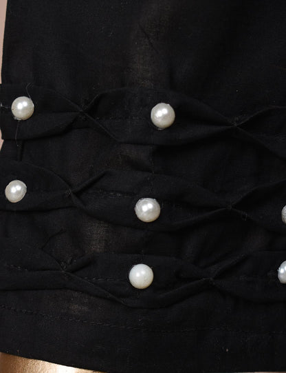 Ready To Wear Cotton Trouser With Stylish Pearls - Snowy Mood (CT-8-Black)