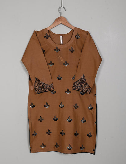 Cambric Embroidered Kurti - Glimps (T20-006B-Brown)