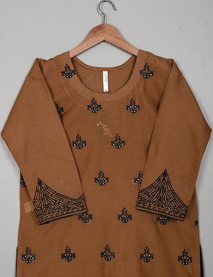 Cambric Embroidered Kurti - Glimps (T20-006B-Brown)