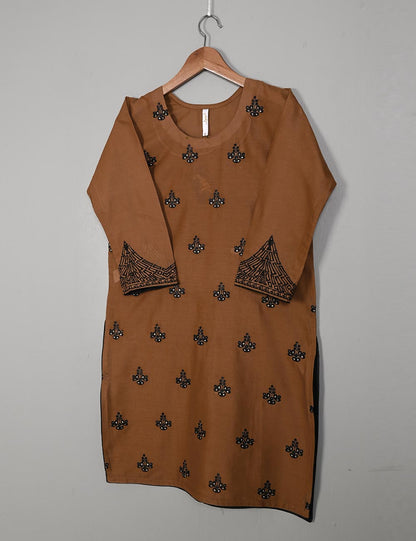 Cambric Embroidered Kurti - Glimps (T20-006B-Brown)