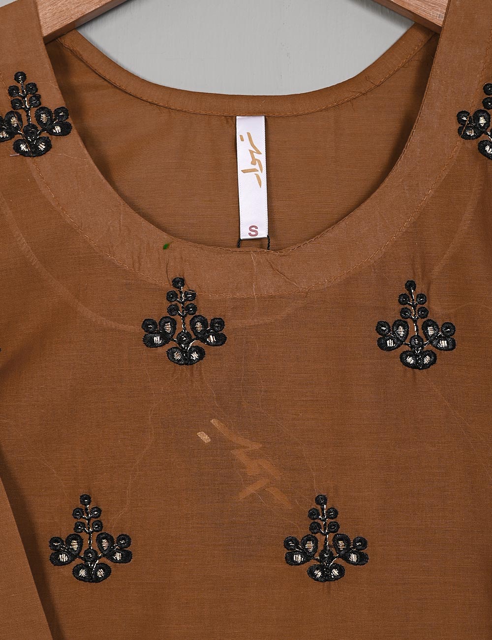 Cambric Embroidered Kurti - Glimps (T20-006B-Brown)