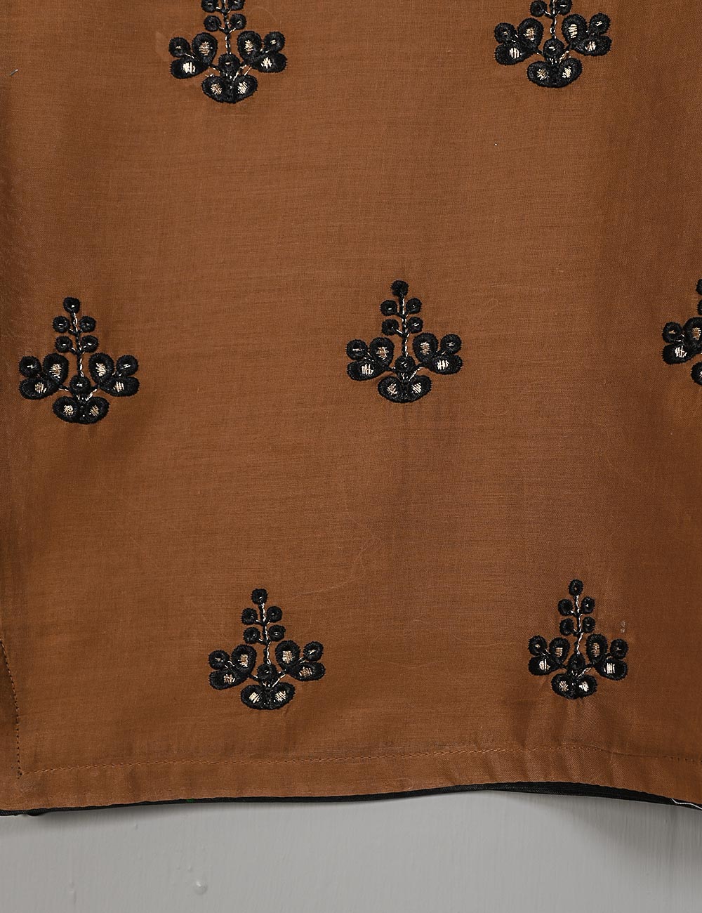 Cambric Embroidered Kurti - Glimps (T20-006B-Brown)