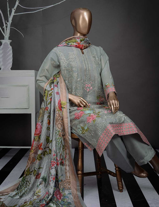3 Pc Khaddi Lawn Unstitched Embroidered Dress (TP-02)