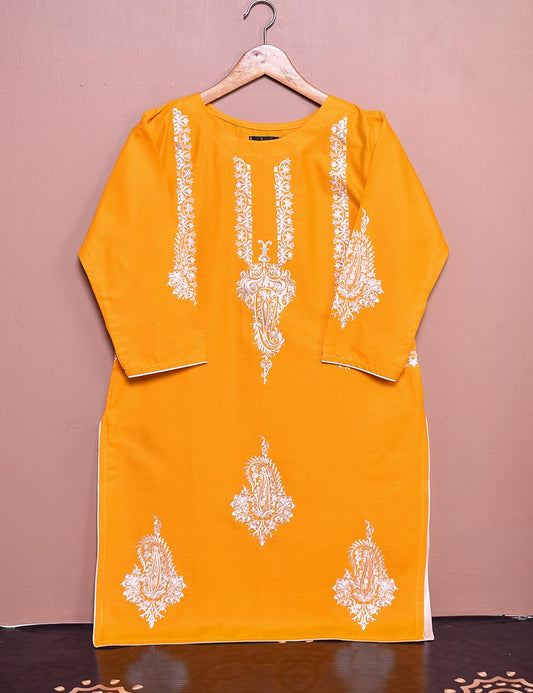 Cotton Embroidered Stitched Kurti - Camellia (TS-031B-Yellow)