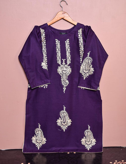 Cotton Embroidered Stitched Kurti - Camellia (TS-031C-Purple)