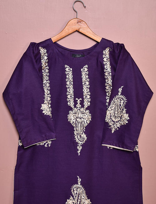 Cotton Embroidered Stitched Kurti - Camellia (TS-031C-Purple)