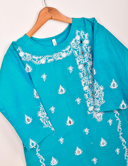 Cotton Embroidered Stitched Kurti With Mirror Work - Bumblebee (TS-068C-Blue)