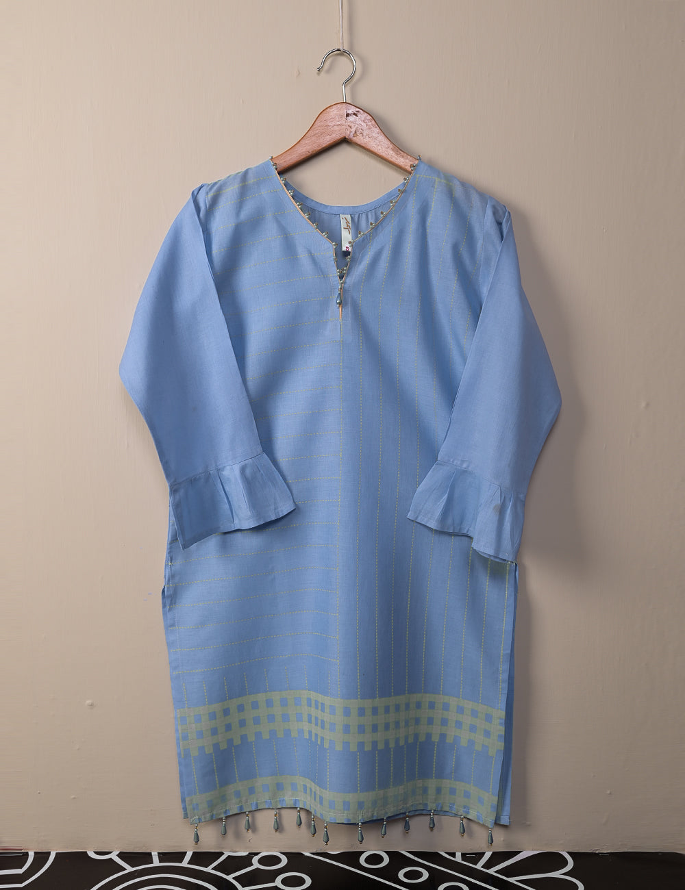 TS-105C-Sky-Blue - Daisy bloom - Cotton Printed Stitched Kurti