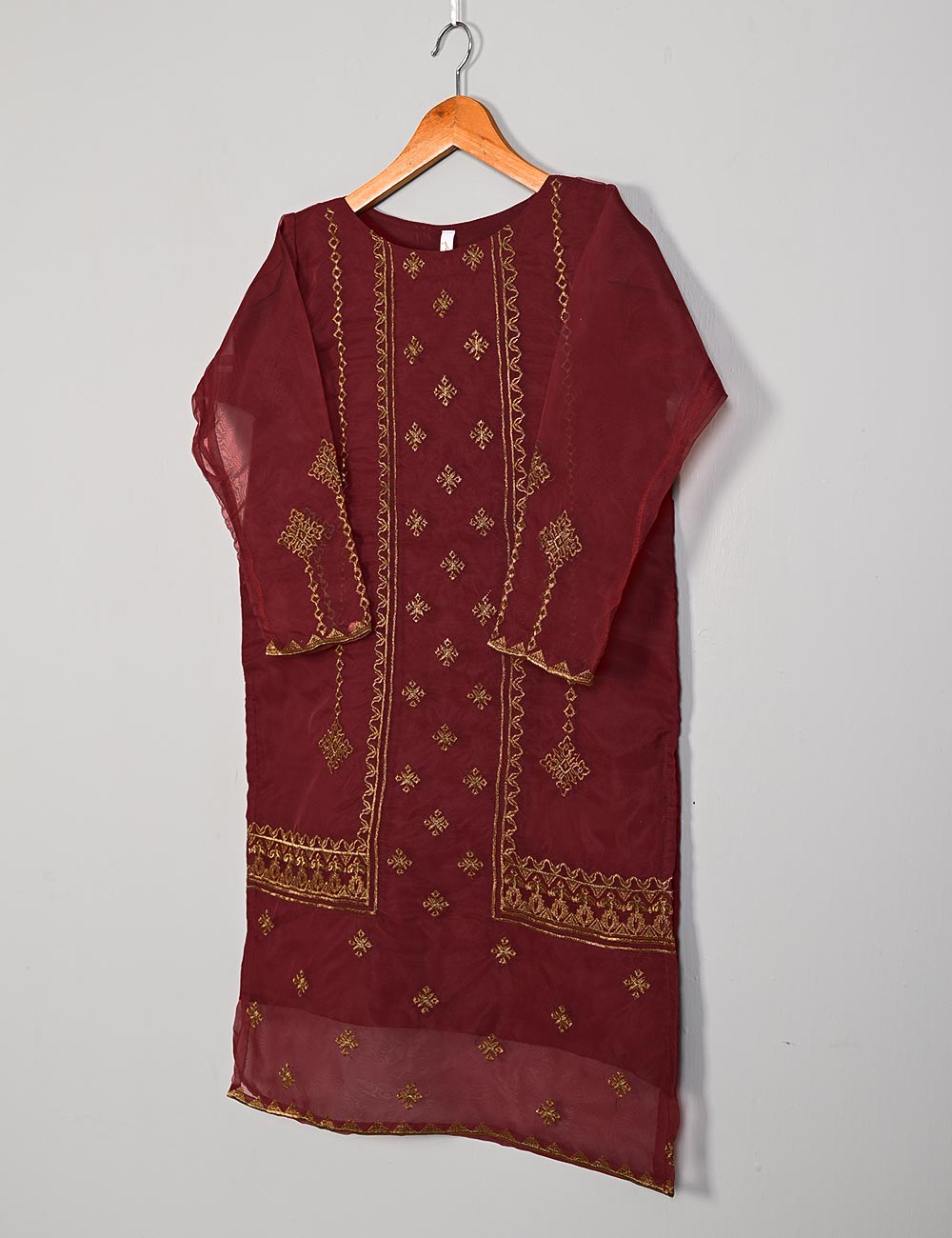 TS-205A-Maroon - Organza Embroidered Kurti