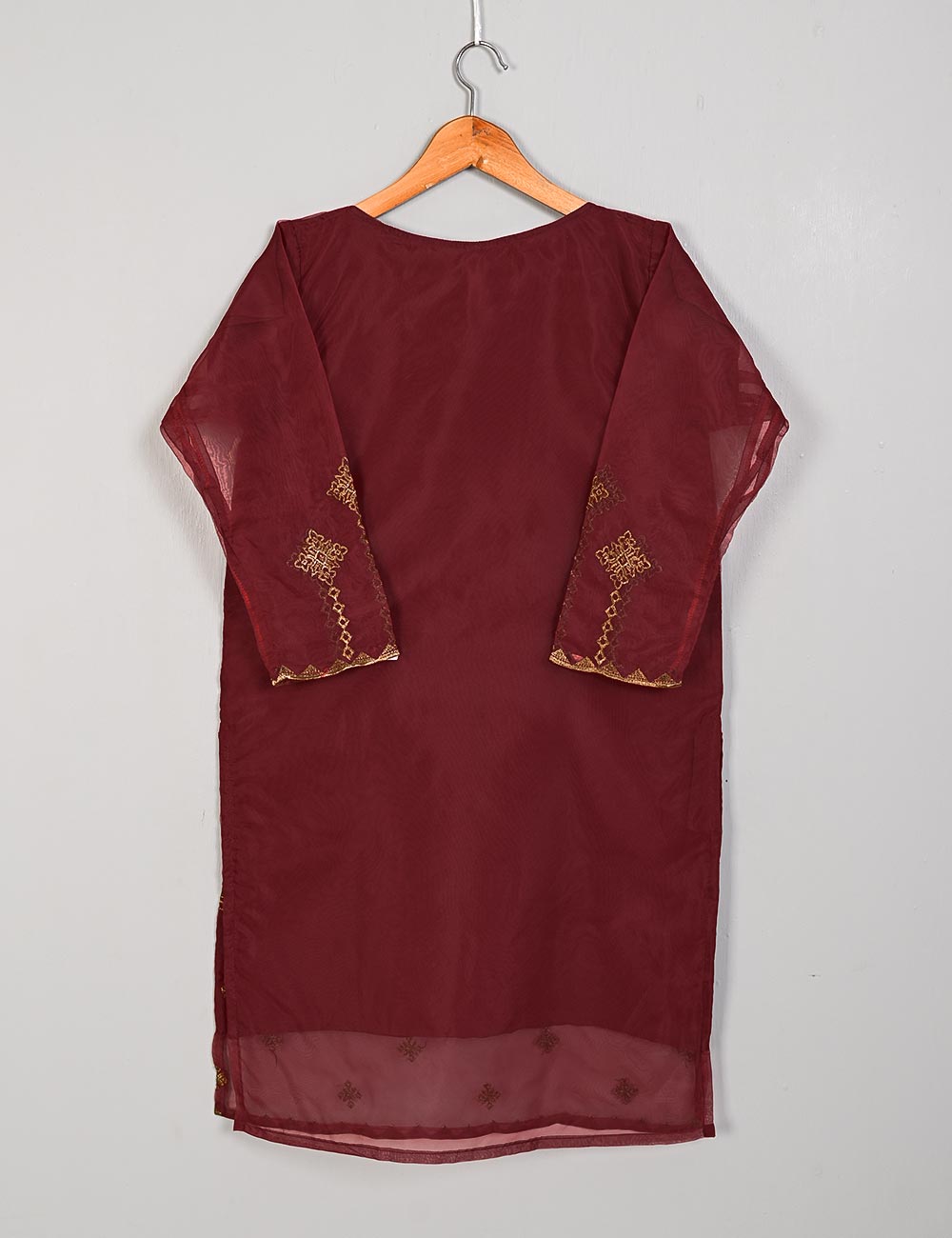 TS-205A-Maroon - Organza Embroidered Kurti