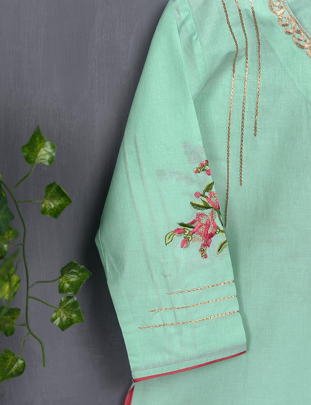 Cotton Embroidered Kurti - Tropical Hibiscus (T20-018-SkyBlue)